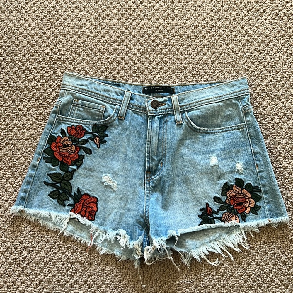 Embroidered Jean Shorts - Size 25